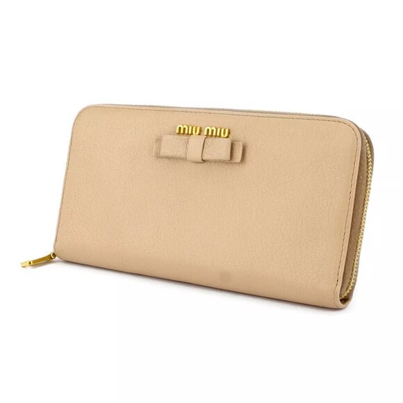 miu miu purse ribbon motif beige leather Authentic used
